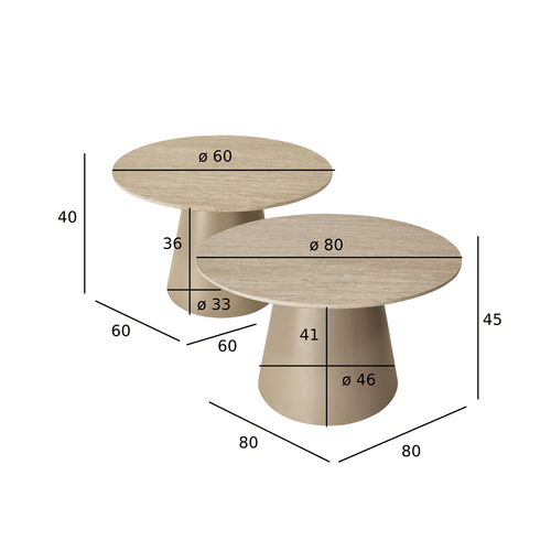 Furnhouse salontafel set Tango - Beige - Ø 60/80 cm