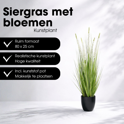 Mica Decorations Eremurus – Kunstgras in Pot – Realistische Nepplant Woondecoratie – Kunstplanten voor Binnen en Buiten – H80 x Ø25 cm – Groen, Wit