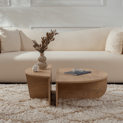 Calicosy - ORION Set van 2 salontafels - Licht hout - 90x90x35 cm