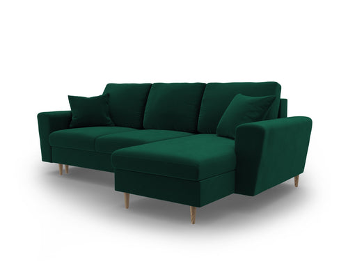 Cosmopolitan Design Omkeerbare converteerbare hoekbank met opbergdoos Kyoto 4-zits, flueel flessengroen - 145x241x88cm