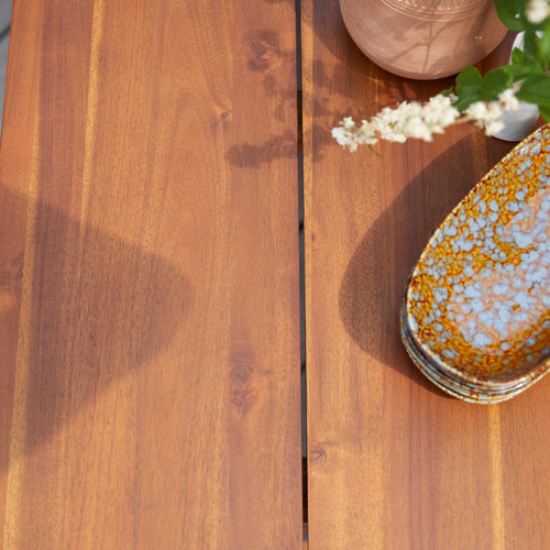 Tikamoon Alba - Rechthoekige tuintafel in massief acacia voor 8 personen. - Bruin