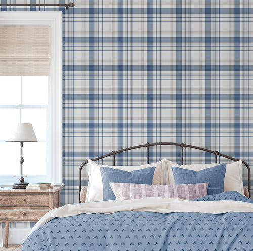 Sanders & Sanders behang ruitjes donkerblauw en beige - 53 cm x 10 m - 640189
