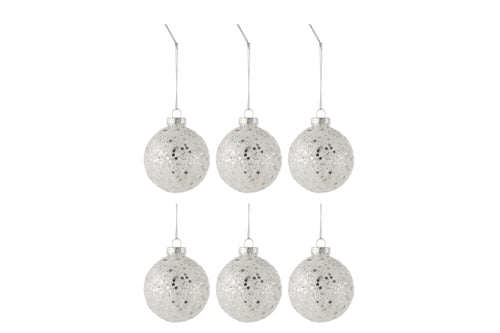 J-Line kerstbal Sterretjes - glas - zilver - small - doos van 6 - vtwonen shop