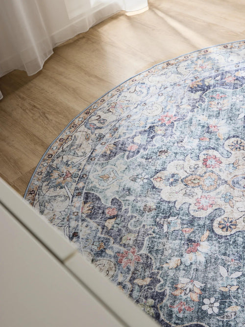benuta wasbaar vloerkleed George - blauw - ø 120 cm