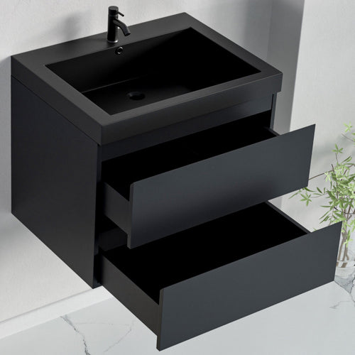 LOMAZOO badkamermeubel Monaco - zwevend - zwart - mat zwart - 60 cm