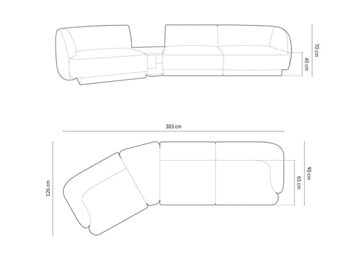 Micadoni linker modulaire bank Miley 3-zits, chenille, zwart - 126x303x70cm