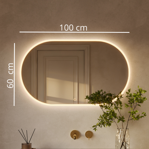 LOMAZOO badkamerspiegel Genua - met LED verlichting & spiegelverwarming - ovaal - 100 x 60 cm