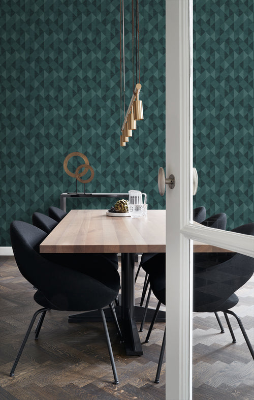 Origin Wallcoverings behang grasweefsel in grafisch 3D motief petrolblauw - 50 x 900 cm - 347888 - vtwonen shop