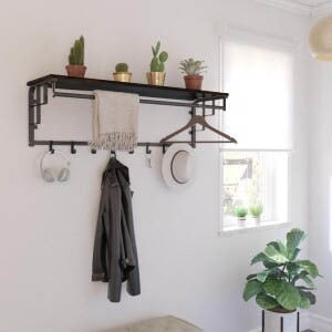 Furnilux Kapstok 110x30x27 cm - XXXL Wand kapstok De Luxe -FAMILIE Kapstok - Hoedenplank met 8 Haken - Industrieel Zwart - vtwonen shop