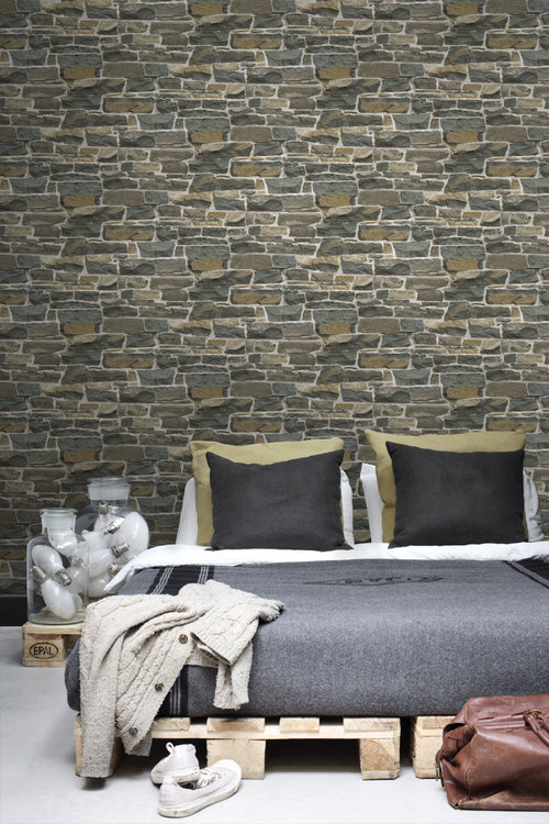 ESTAhome behang stenen muur bruin - 53 cm x 10.05 m - 138522