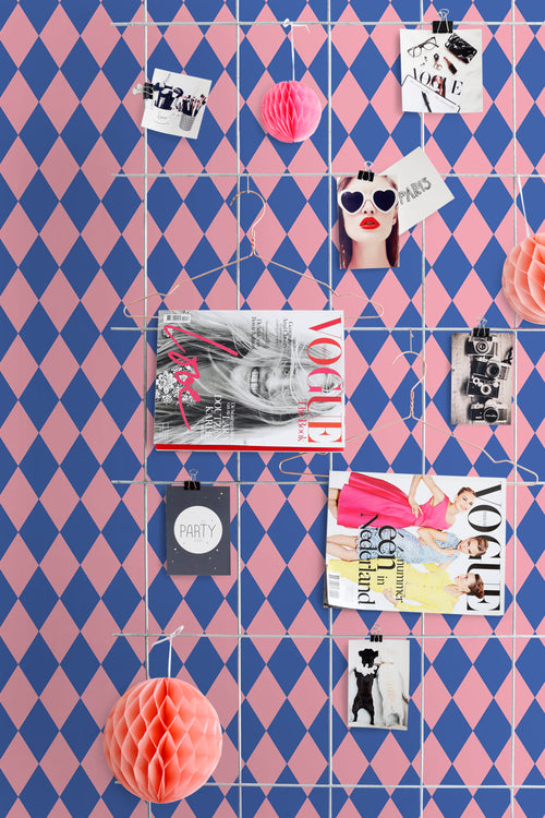 ESTAhome behang ruiten blauw en roze - 50 x 900 cm - 131601 - vtwonen shop