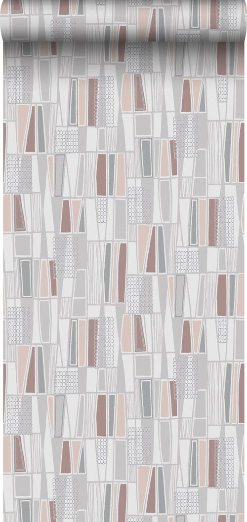 Borastapeter behang geometrische vormen grijs en terracotta - 53 cm x 10.05 m - 660037 - vtwonen shop