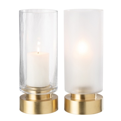 J-Line windlicht/vaas Pia - glas/koper - transparant/goud - medium - 2  stuks