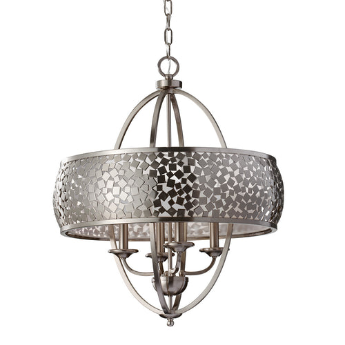 Elstead Zara - 4-lichts multi-arm plafond kroonluchter hanglamp geborsteld staal met zilveren stof, E14
