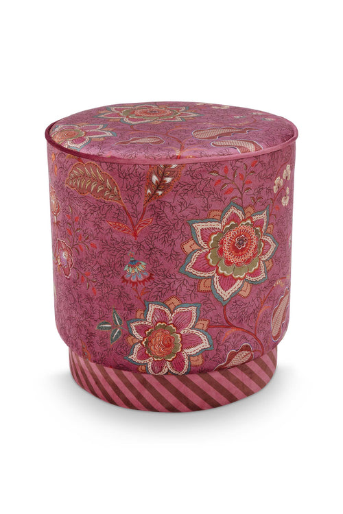 Pip Studio Poef Mumbai Morning Roze Fluweel 40 x 40 x 45 cm