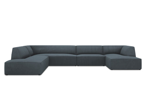 Micadoni Panoramische hoekbank links Ruby 7-zits, ribfluwelen, blauw - 273x366x69cm