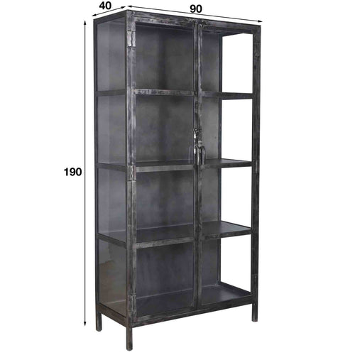 Giga Meubel Vitrinekast Rift - Zwart Metaal - 2 Deuren - 90x40x190cm