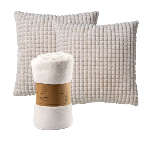 Dutch Decor - VOORDEELSET - 3-delig - Rome & Harvey - 2 sierkussens 45x45 cm - 1 plaid 150x200 cm - wit - vtwonen shop