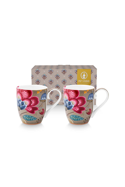 Pip Studio Mokken - Blooming Tales - Khaki - 450ml - Set van 2