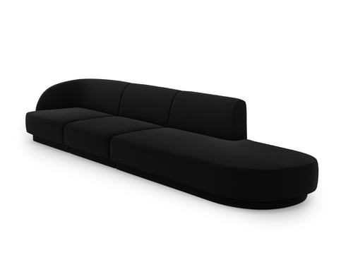 Micadoni Rechte bank Miley 4-zits, flueel, zwart - 90x323x70cm