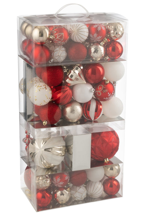 J-Line kerstbal - kunststof - rood/goud - doos van 80