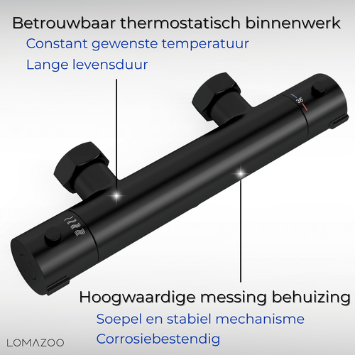 LOMAZOO regendouche Lando Premium - met thermostaatkraan - mat zwart