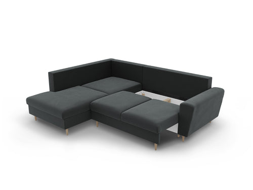 Cosmopolitan Design Uitklapbare hoekbank links met opbergdoos Kyoto 5-zits, flueel donkergrijs - 194x243x88cm