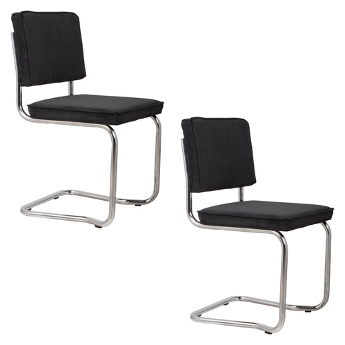 Zuiver Ridge Rib Kink Stoel Zwart - Set van 2 - vtwonen shop