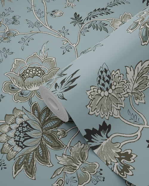ESTAhome behang vintage bloemen vintage blauw - 50 x 900 cm - 139402