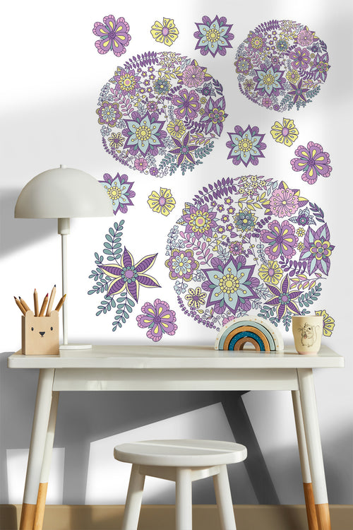 Sanders & Sanders muursticker bloemen paars, roze en geel - 85 x 65 cm - 600274