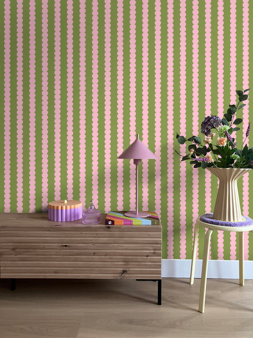 ESTAhome behang grafische print roze en groen - 0.53 x 10.05 m - 131749