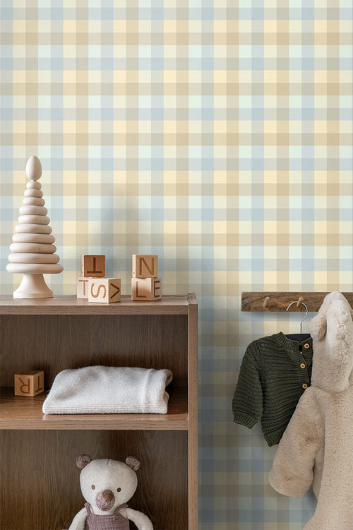 ESTAhome behang ruiten blauw en beige - 50 x 900 cm - 132067