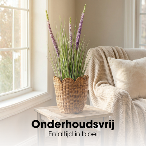 Mica Decorations Eremurus – Kunstgras in Pot – Realistische Nepplant Woondecoratie – Kunstplanten voor Binnen en Buiten – H110 x Ø35 cm – Groen, Paars