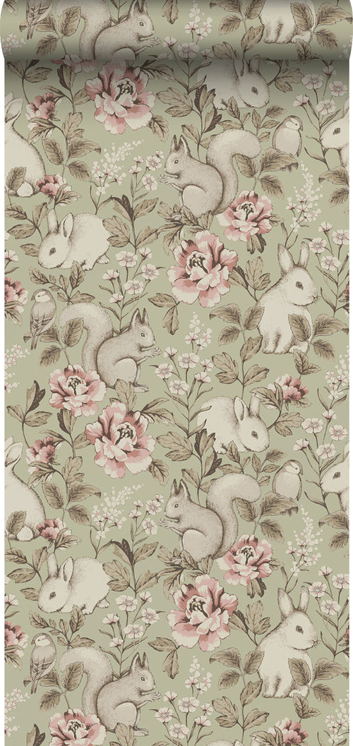 Borastapeter behang vintage bosdieren groen - 53 cm x 10.05 m - 660615 - vtwonen shop