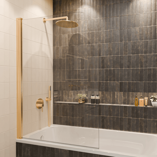 LOMAZOO badwand Palmas - 2 delig - draaibaar - anti kalk nano coating - helder glas - goud - 100 x 140 cm