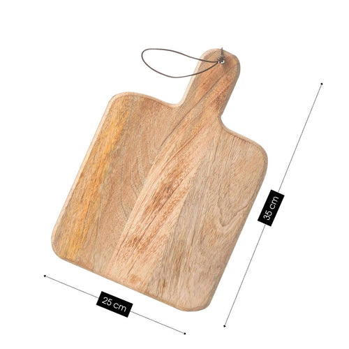 Mica Decorations Duko Serveerplank Vierkant Bruin voor Keuken en Tafel - Snijplank van FSC®-gecertificeerd Mangohout - Met Handvat en Touwtje om op te
