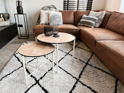 MaximaVida salontafel set Copenhagen 62 en 49 cm kruisframe ivoor – HPL fishbone look