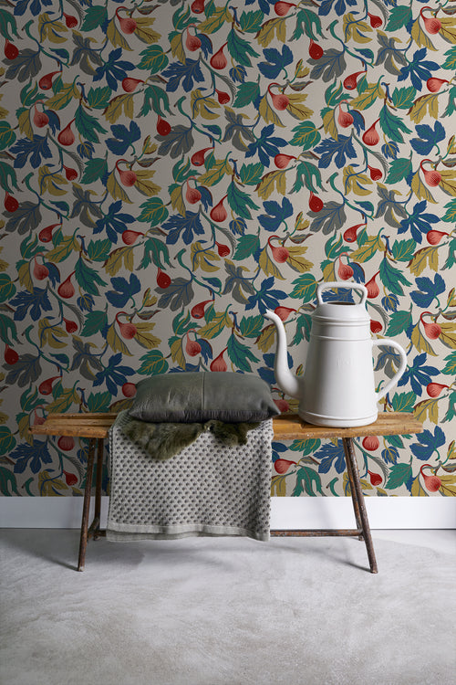 Borastapeter behang bladeren blauw, rood, geel en groen - 49 cm x 10.05 m - 660800 - vtwonen shop