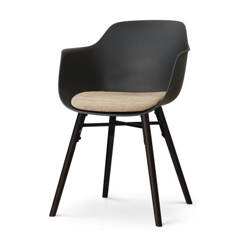 Nolon Nena-Liz eetkamerstoel zwart met nougatbruin zitkussen - zwart houten onderstel