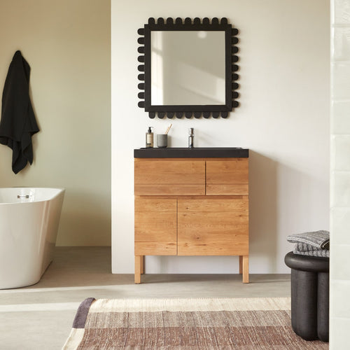 Tikamoon Massief eikenhouten en lavastenen badkamermeubel 80 cm - Naturel - vtwonen shop