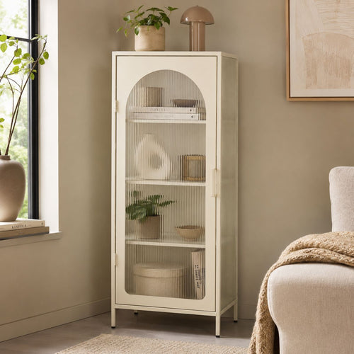 Mica Decorations Cooper Opbergkast met 4 Niveau's - Vitrinekast 50 x 35 x 120 cm - Boekenkast, Buffetkast, Servieskast en Meer - Multifunctioneel