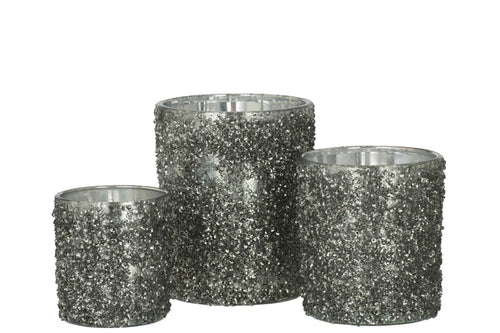 J-Line windlicht Glitter - glas - grijs - large - vtwonen shop