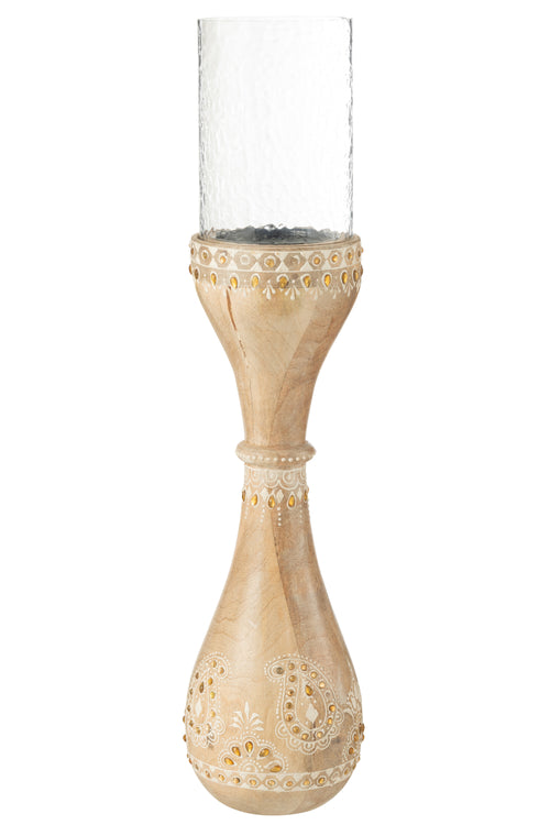 J-Line kandelaar Kralen - hout - naturel/wit - large