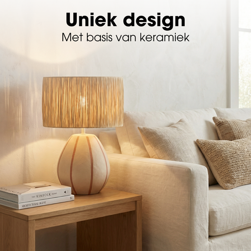 Mica Decorations Denton Tafellamp Woonkamer - Lamp Decoratief met Lampenkap - Bureaulamp Tafellampen Woonkamer - 33 x 22,5 x 47 cm - Keramiek, Metaal,