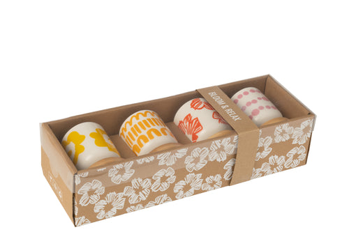 J-Line kop + schoteltje - bamboe/keramiek - mix - doos van 4 stuks