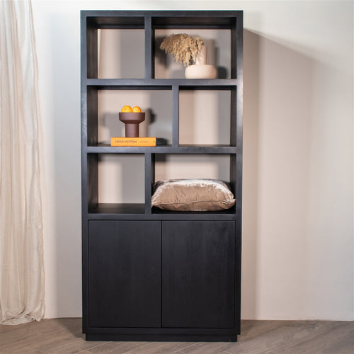 Giga Meubel Vakkenkast Luxurious - Zwart Mangohout - 100x45x210cm