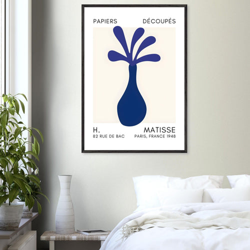 Artfulprints Poster Matisse - Ocean flower navy blue   - A4 21x29.7 cm - Blauw