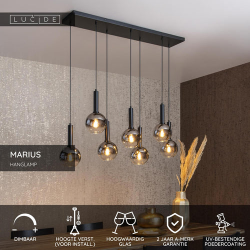 Lucide hanglamp MARIUS - 7xE27 - Zwart