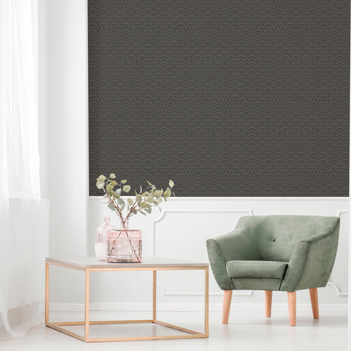 Sanders & Sanders behang art deco bogen zwart en goud - 53 cm x 10 m - 640364 - vtwonen shop