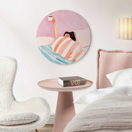 Reinders Koffie in bed glasschilderij -  roze - slaapkamer - Ø 50cm